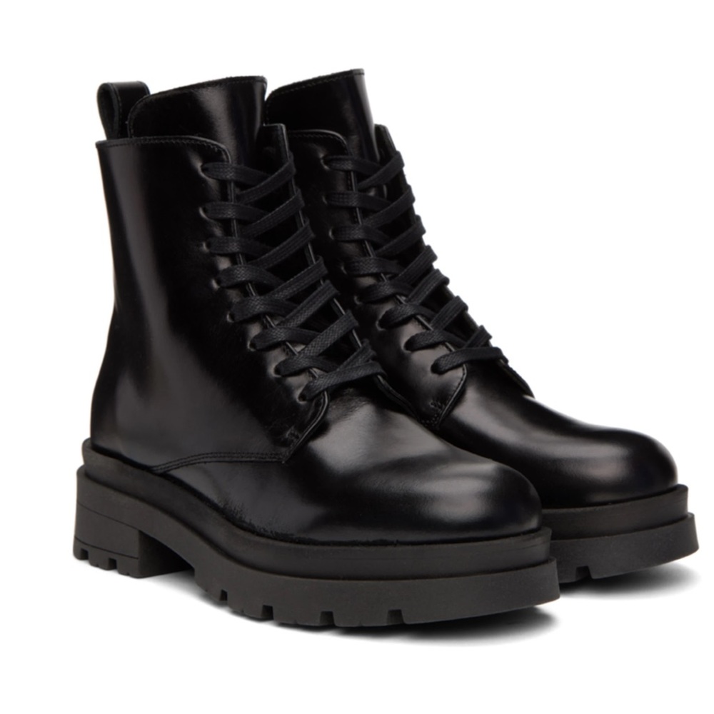 ANINE BING Ankle-high buffed leather boots in black.